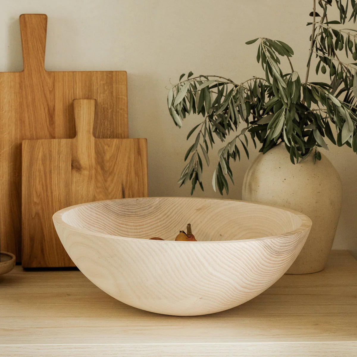 Handcrafted Wood Salad Bowls - Whitewash - Image 2